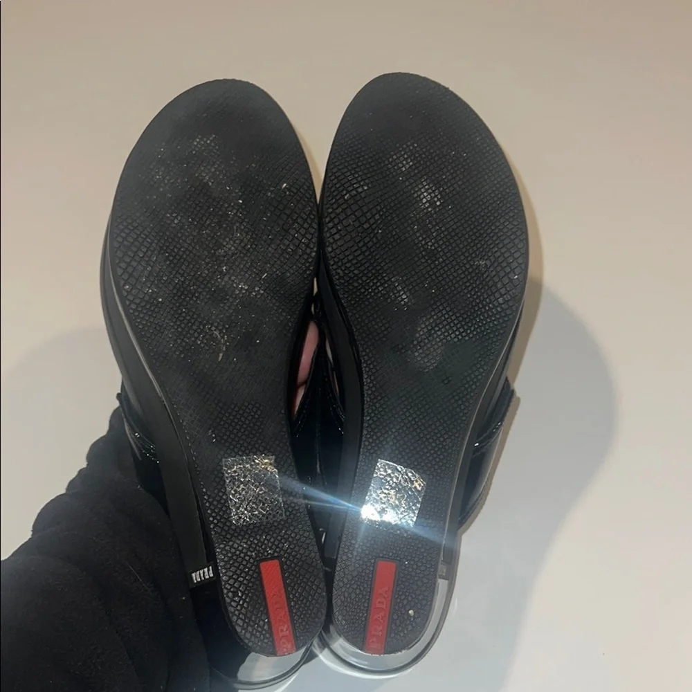 Prada Black Wedge Flip-Flip flop sandal size 38 new! No box - Picture 6 of 8